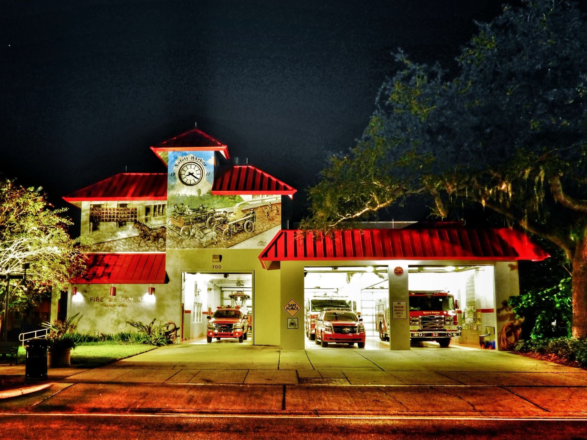 Fire Station 52 at night