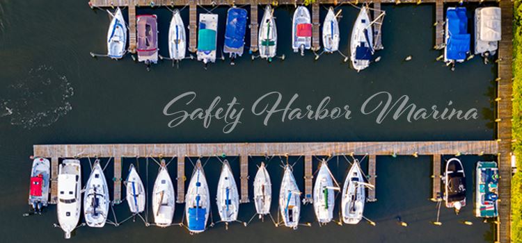 Aerial view of boats in the Safety Harbor Marina