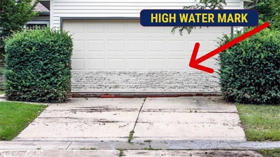 Example of high water mark on home garage door