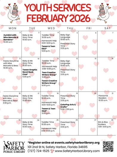 Youth Programs Calendar February 2026 Front