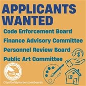 Applicants wanted for Code Enforcement Board, Finance Advisory Committee, Personnel Review Board, and Public Art Committee